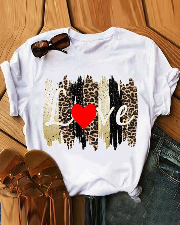 T-shirt à manches courtes imprimé léopard et lettre