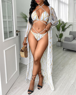 Ensemble de bikini à découpes et géométrie à chaîne