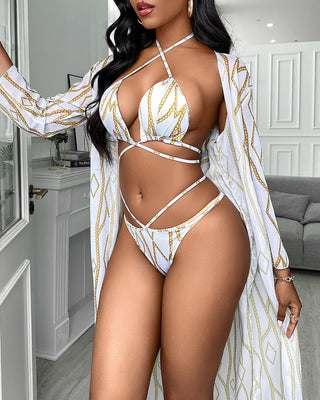Ensemble de bikini à découpes et géométrie à chaîne