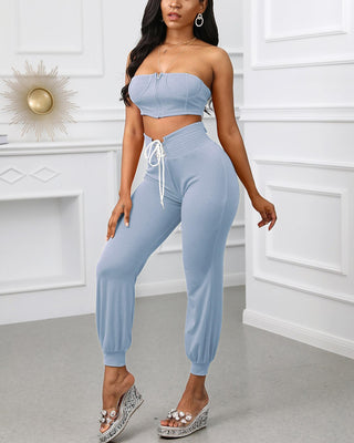 Ensemble haut bandeau zippé et pantalon à lacets à œillets