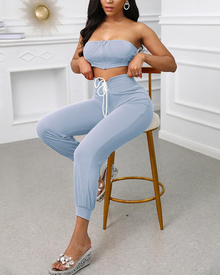 Ensemble haut bandeau zippé et pantalon à lacets à œillets
