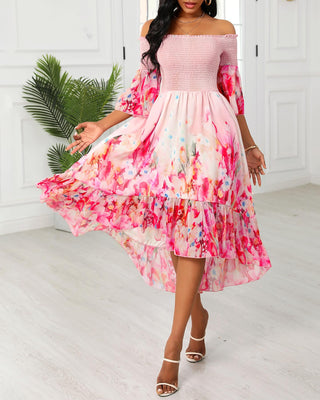 Robe à épaules dénudées à imprimé floral