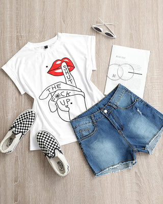 T-shirt décontracté à imprimé lettre à la main