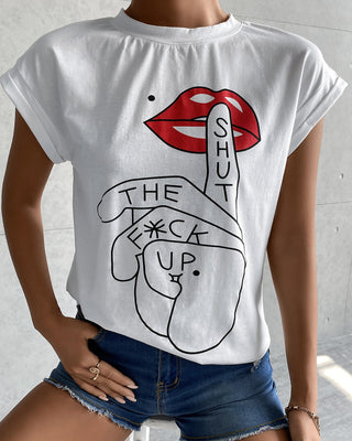 T-shirt décontracté à imprimé lettre à la main