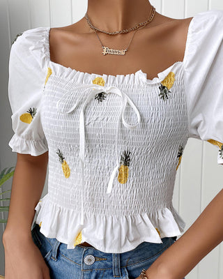 Haut à volants et fronces à imprimé ananas