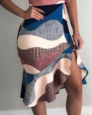 Robe irrégulière à volants et fente color block