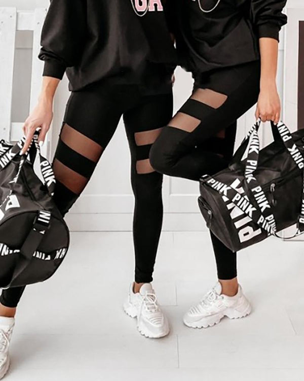 Pantalon skinny taille haute en maille transparente