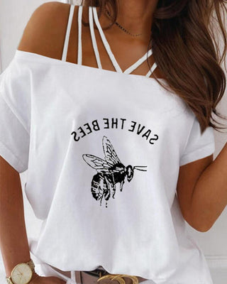 T-shirt à lacets une épaule avec slogan abeille