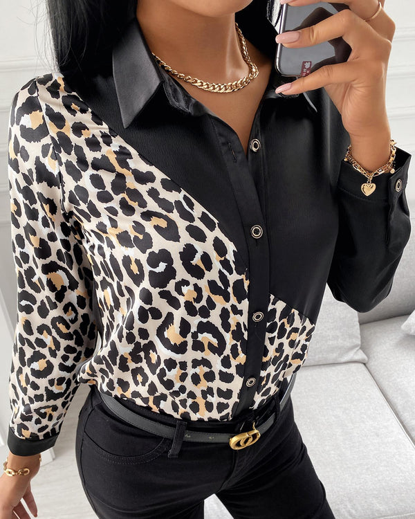 Chemise décontractée à manches longues et imprimé léopard