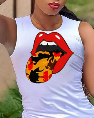 Ensemble haut sans manches à imprimé lèvres et short à cordon de serrage