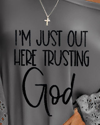 Haut à manches lanterne brodé à œillets et lettre imprimée