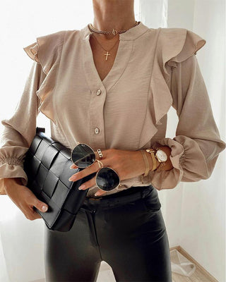 Blouse ample à manches longues et volants unis