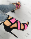 Sandales à talons en bande de couleur contrastante