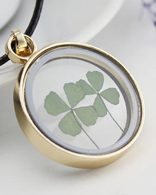 Collier pendentif en résine transparente trèfle à quatre feuilles / pissenlit de la Saint-Patrick