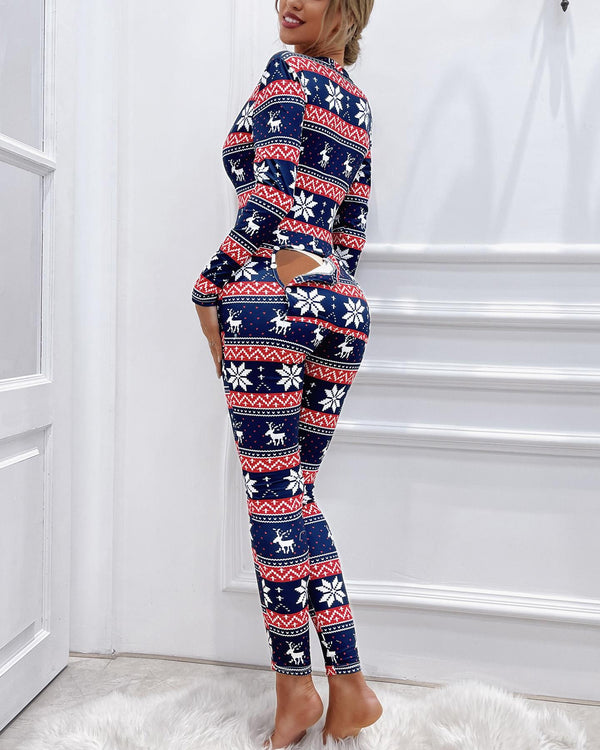 Pyjama de Noël à rabat fonctionnel pour adultes