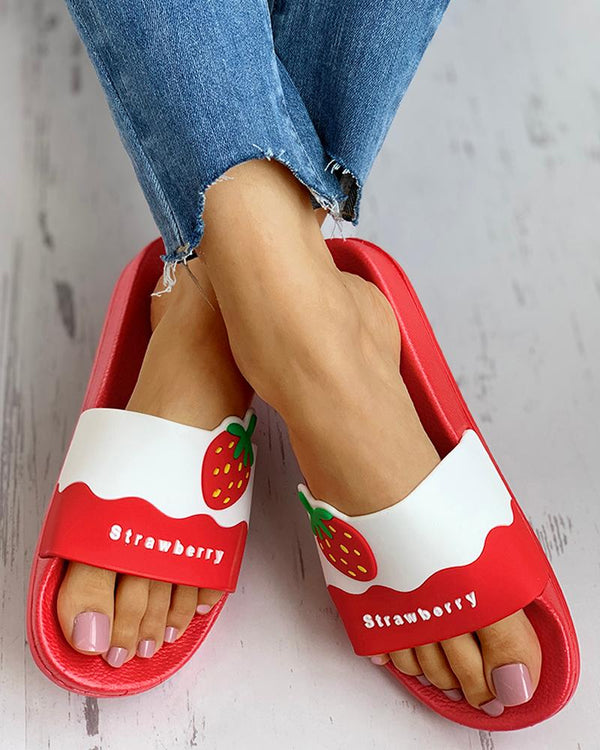 Sandales plates à bout ouvert à motif fruits