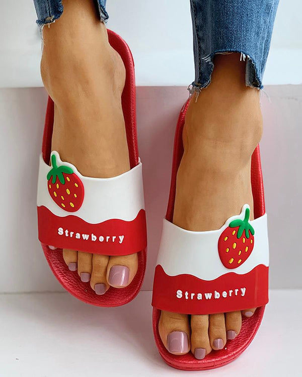 Sandales plates à bout ouvert et motif fruits