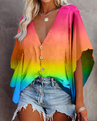 Haut boutonné rayé à manches chauve-souris