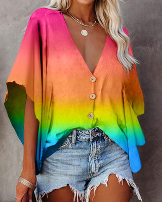 Haut boutonné rayé à manches chauve-souris