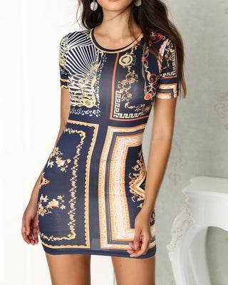 Mini-robe à manches courtes à imprimé ethnique