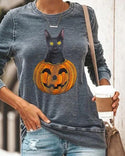 Sweat-shirt à imprimé chat Smiley tête de citrouille Halloween