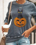 Sweat-shirt à imprimé chat Smiley tête de citrouille Halloween