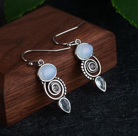 Boucles d'Oreilles Pierre de Lune Bleu Océan