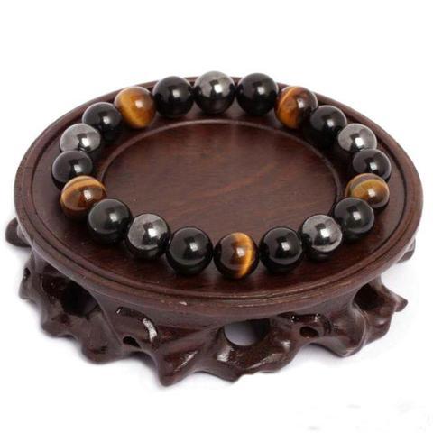 Bracelet de Protection en Œil de Tigre, Hématite et Obsidienne Noire