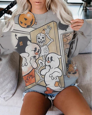Haut décontracté à manches longues et imprimé mélangé Halloween