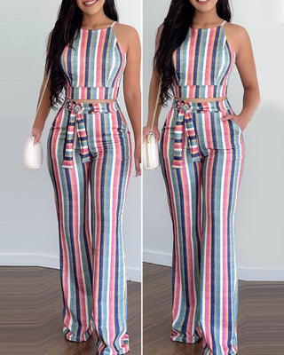 Ensemble haut et pantalon sans manches à rayures