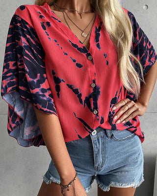 Blouse imprimée tie-dye à manches chauve-souris