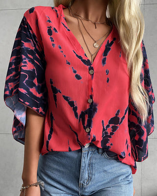 Blouse imprimée tie-dye à manches chauve-souris