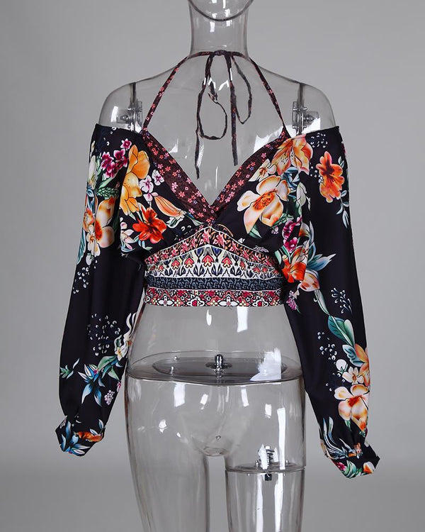 Blouse à imprimé floral à épaules dénudées