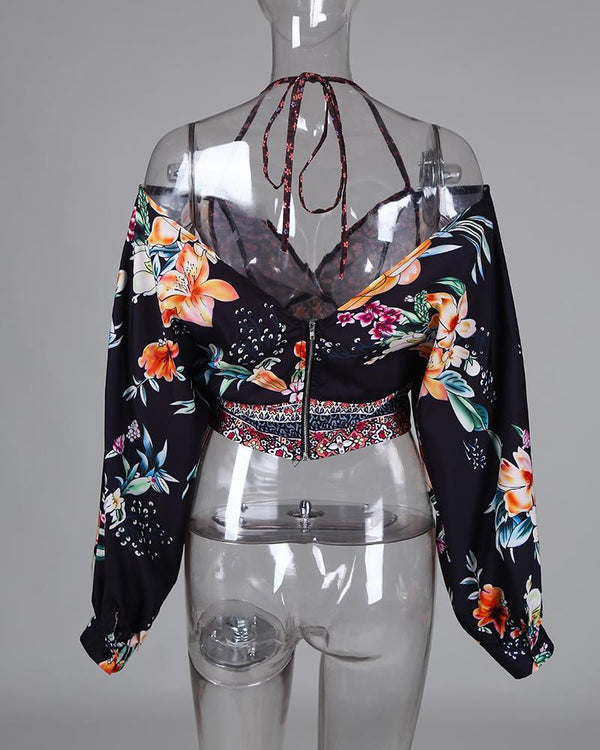 Blouse à imprimé floral à épaules dénudées