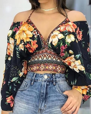 Blouse à imprimé floral à épaules dénudées