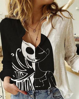 Chemise décontractée à manches longues et imprimé squelette Halloween