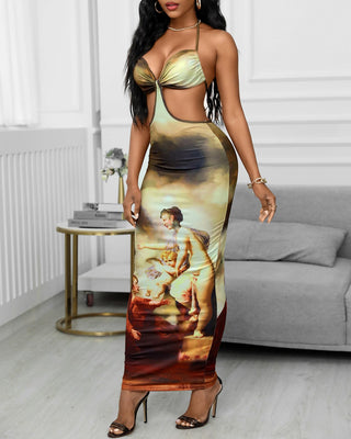 Robe longue dos nu dos nu avec découpe