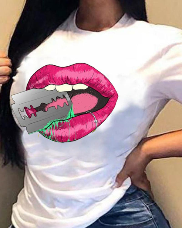T-shirts amples à manches courtes et imprimé lèvres