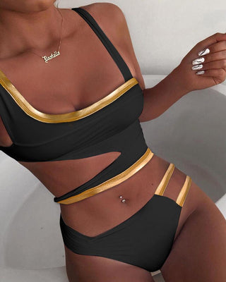 Ensemble de bikini color block à taille découpée