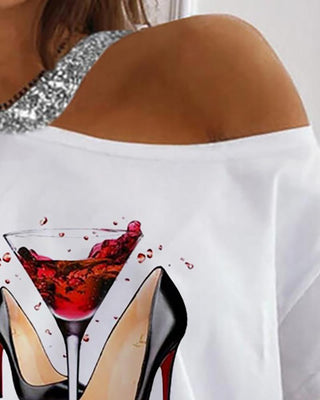 Haut à manches courtes à imprimé graphique et paillettes