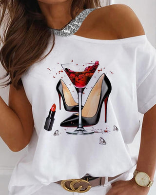 Haut à manches courtes à imprimé graphique et paillettes