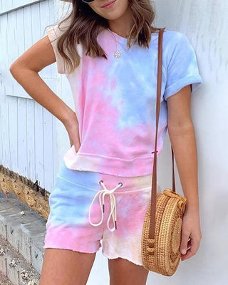 Ensemble haut et short à cordon de serrage imprimé tie-dye