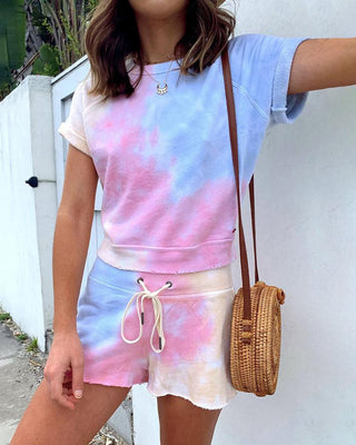 Ensemble haut et short à cordon de serrage imprimé tie-dye