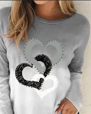 Blouse à manches longues à imprimé cœur dégradé