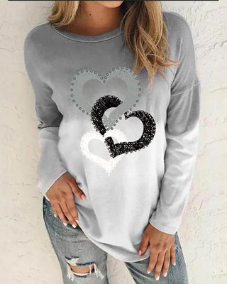 Blouse à manches longues à imprimé cœur dégradé