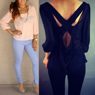 Hauts en mousseline de soie à manches 3/4 pour femmes sexy, plus la taille