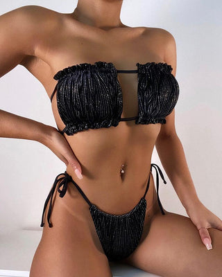 Ensemble de bikini bandeau clouté à volants