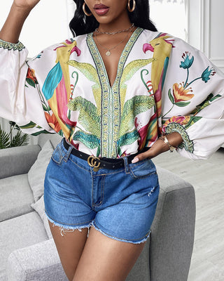 Haut à manches chauve-souris à imprimé tropical Bird