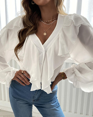 Haut à manches longues et boutons à volants