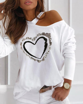 Haut à manches longues et épaules dénudées à motif coeur